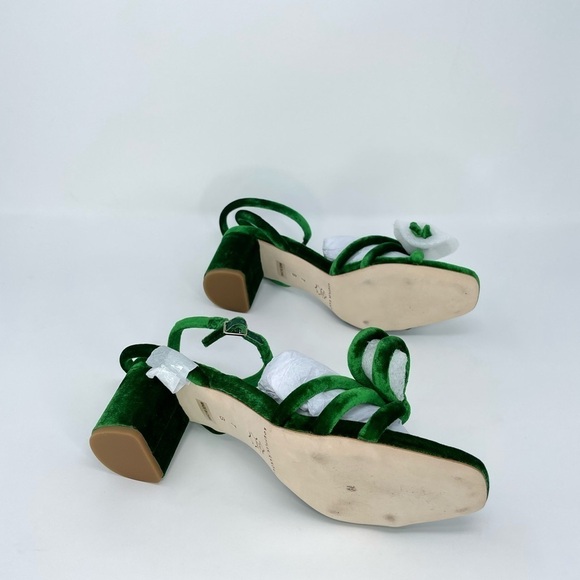 NWB Loeffler Randall Mikel Velvet Bow Mid Heel Sandals in Spruce Green Size 7 - Picture 6 of 8